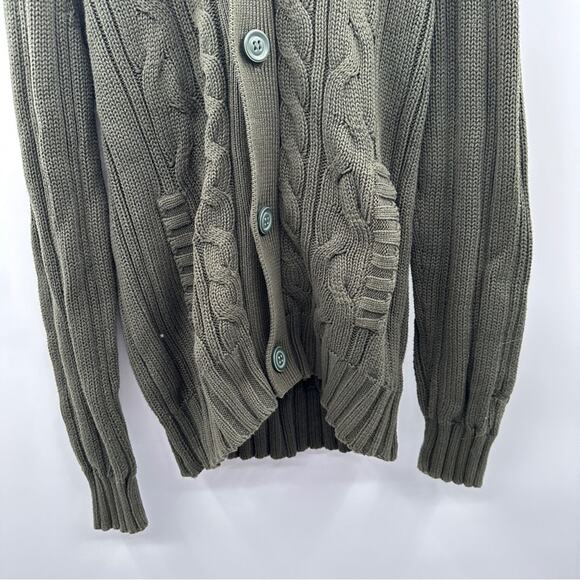 Puma Green Knit Long Sleeve Button Zip Chunky Cardigan Jacket Size L - Picture 4 of 9